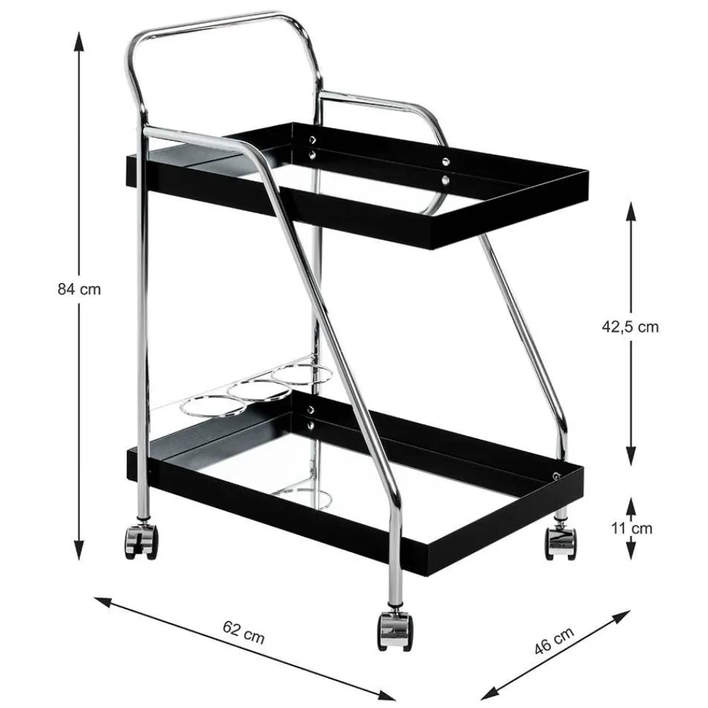 Wohnen Design Servierwagen mit zwei Spiegelglas Ablagen - Asticia