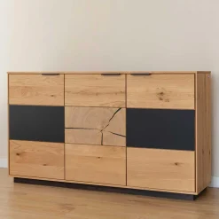 Wohnen Design Sideboard aus Eiche und Glas - Masicuri