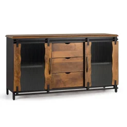 Wohnen Schwarze Möbel|Sideboards & Kommoden*Design Sideboard aus Mangoholz und Metall - Aglia