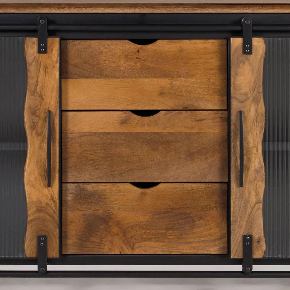 Wohnen Schwarze Möbel|Sideboards & Kommoden*Design Sideboard aus Mangoholz und Metall - Aglia