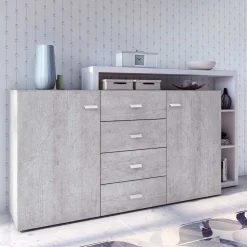 Wohnen Küchenschränke|Sideboards*Design Sideboard in Beton Optik & Weiß - Venatio