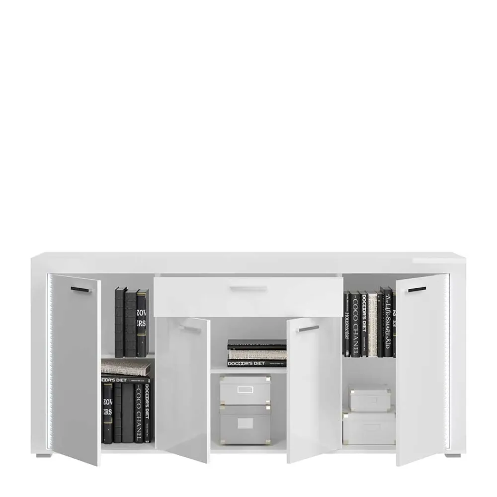 Wohnen Design Sideboard mit LED in Weiß Hochglanz - Gomata