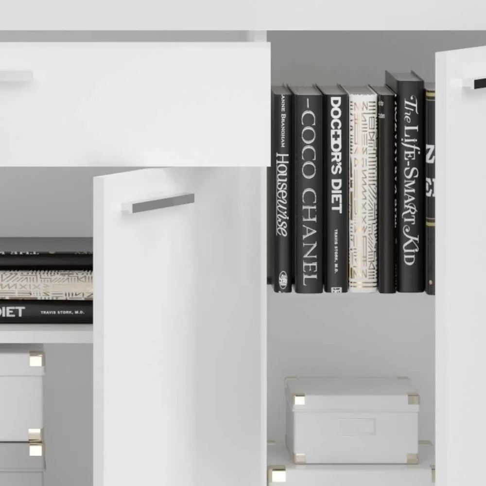 Wohnen Design Sideboard mit LED in Weiß Hochglanz - Gomata