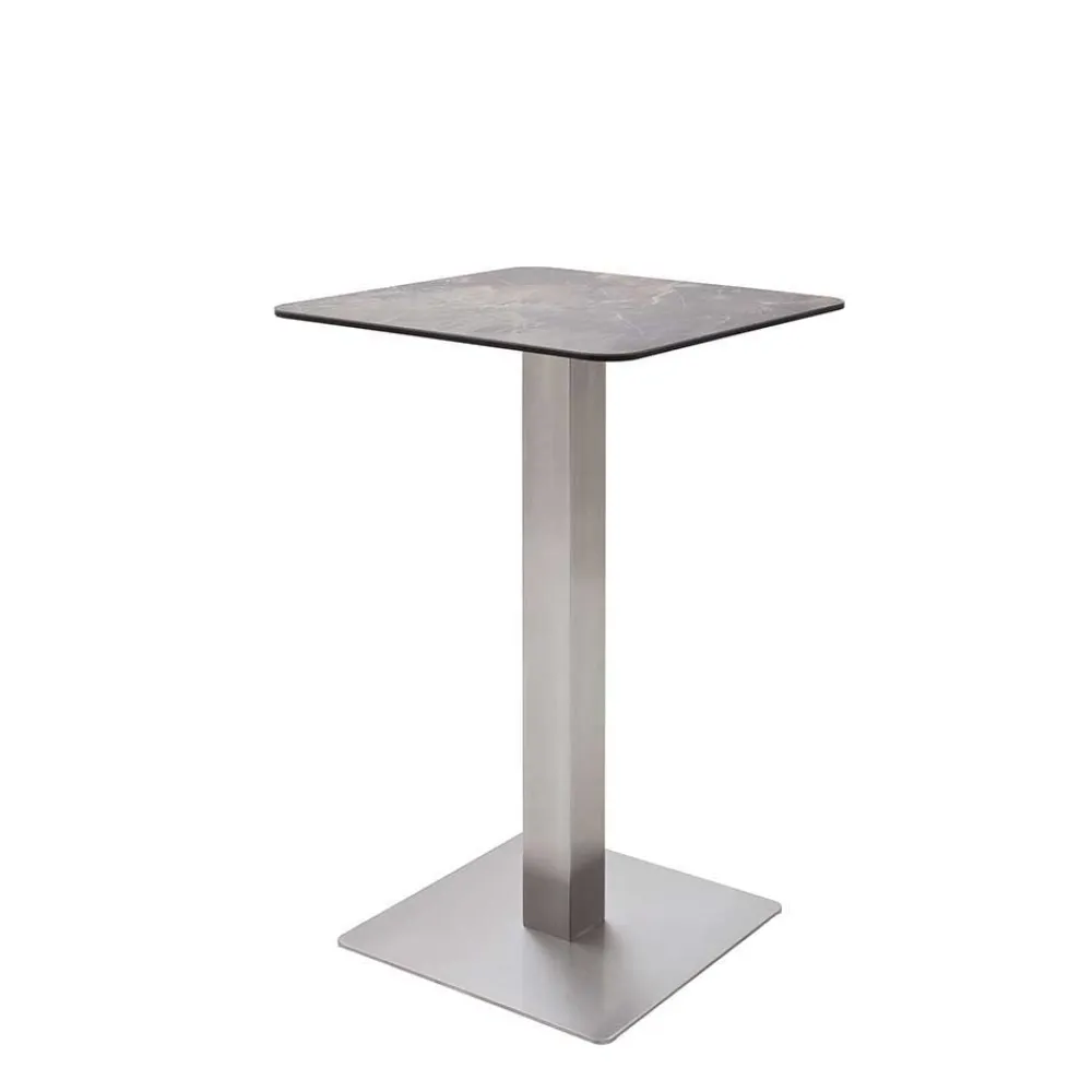 Wohnen Bartische*Design Stehtisch mit Glas Keramik in Braun Langton & Edelstahl Säulengestell