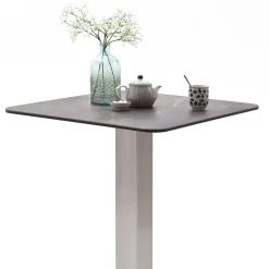 Wohnen Bartische*Design Stehtisch mit Glas Keramik in Braun Langton & Edelstahl Säulengestell