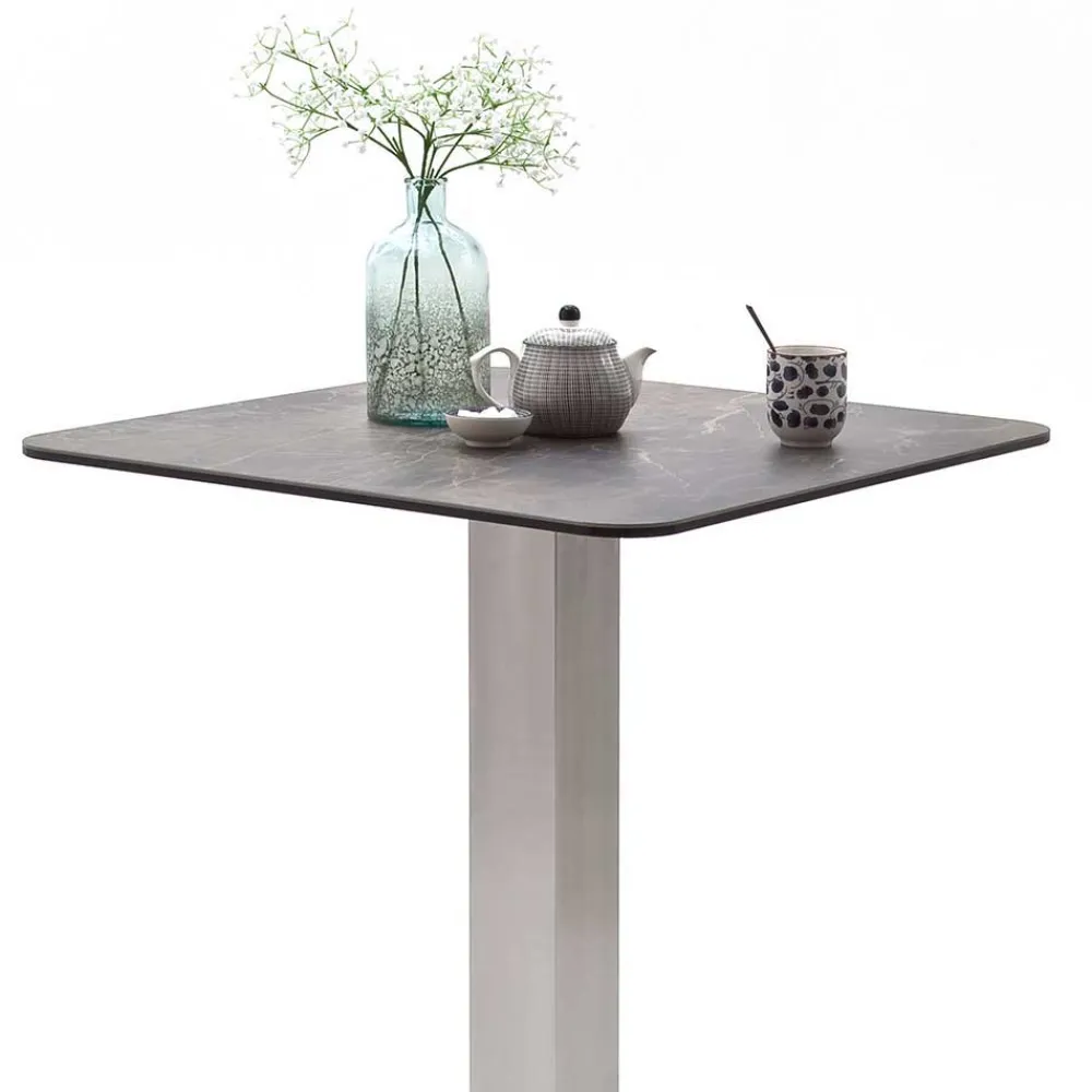 Wohnen Bartische*Design Stehtisch mit Glas Keramik in Braun Langton & Edelstahl Säulengestell