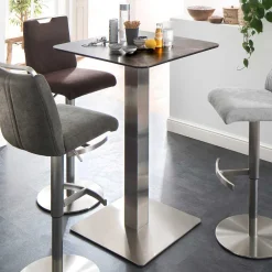 Wohnen Bartische*Design Stehtisch mit Glas Keramik in Braun Langton & Edelstahl Säulengestell