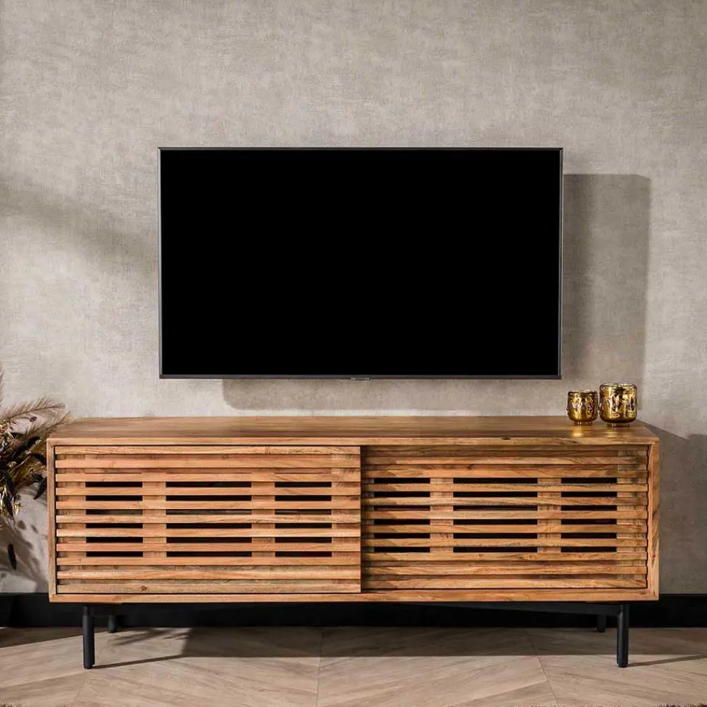 Wohnen Design TV Board mit Lamellen Schiebetüren - Janana