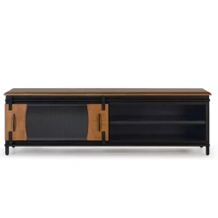 Wohnen Design TV Lowboard aus Mangoholz und Metall - Aglia