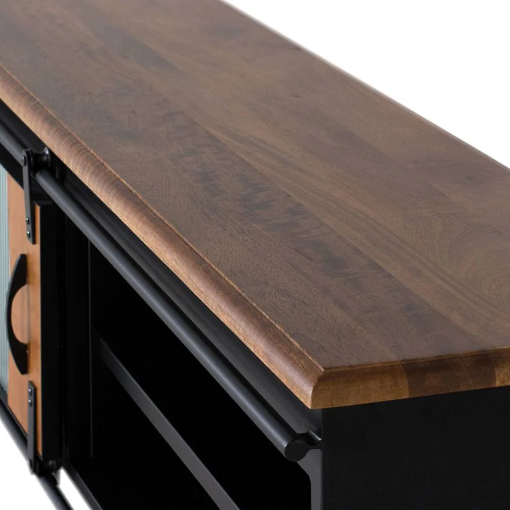 Wohnen Design TV Lowboard aus Mangoholz und Metall - Aglia