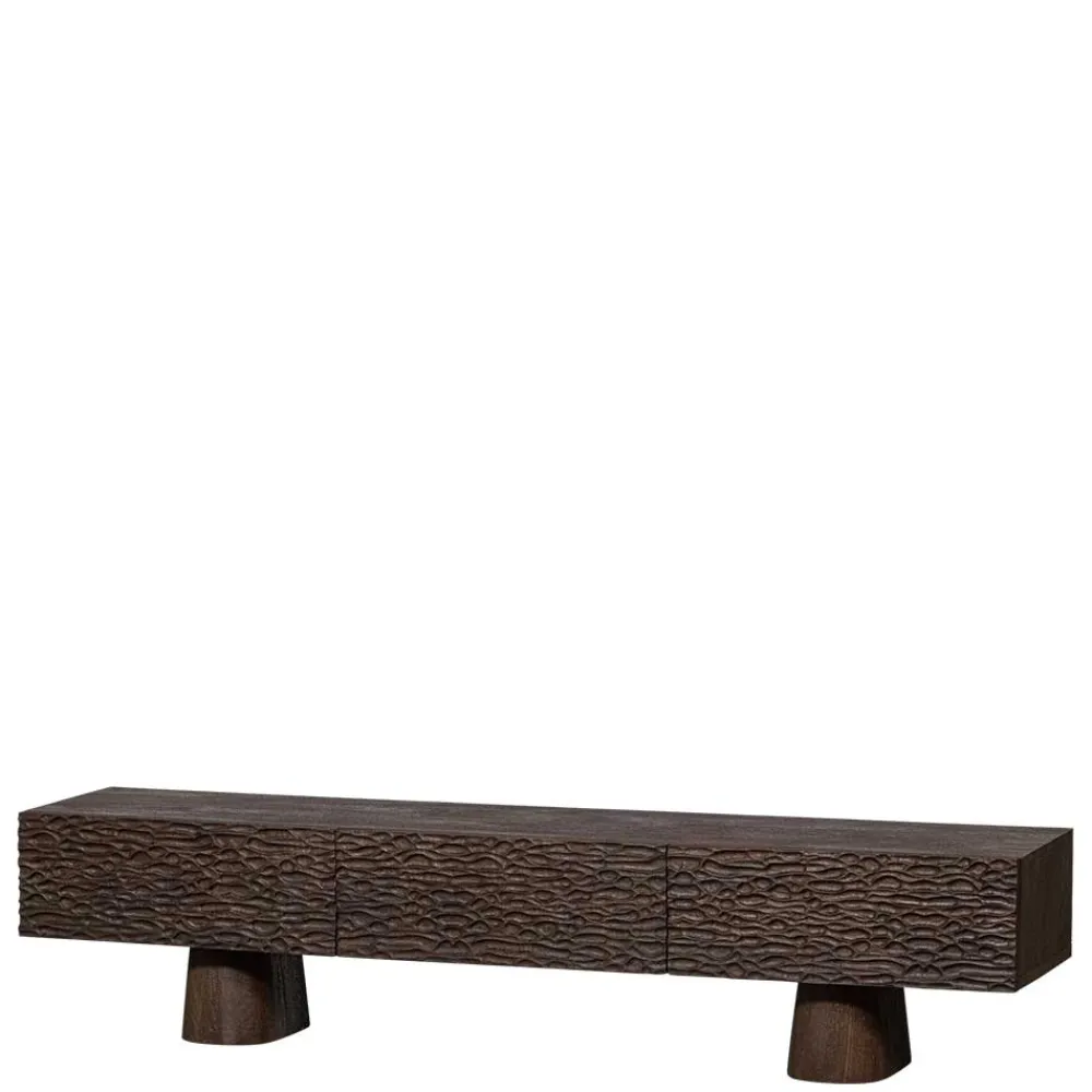 Wohnen Design TV Lowboard aus Mangoholz in Walnuss Braun - Glancossa