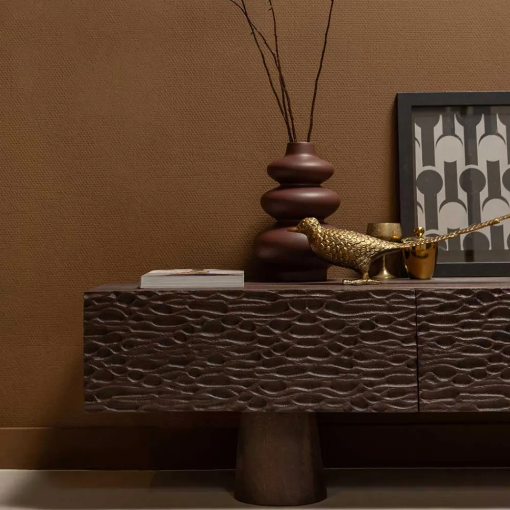 Wohnen Design TV Lowboard aus Mangoholz in Walnuss Braun - Glancossa