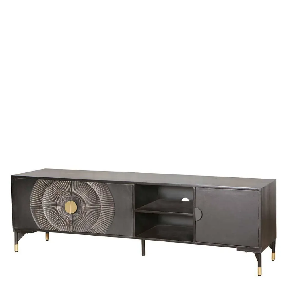Wohnen Design TV Lowboard in Schwarz mit Messing - Alkatar
