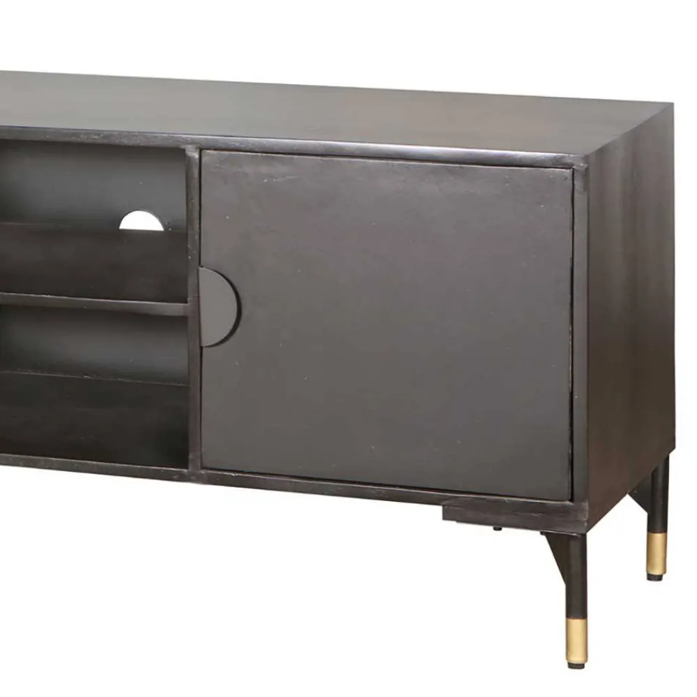 Wohnen Design TV Lowboard in Schwarz mit Messing - Alkatar