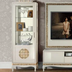 Wohnen Designermöbel|Italienische Möbel*Design TV Wand in Weiß & Gold - Valganios (vierteilig)