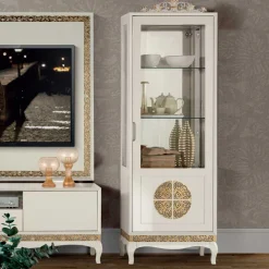 Wohnen Designermöbel|Italienische Möbel*Design TV Wand in Weiß & Gold - Valganios (vierteilig)