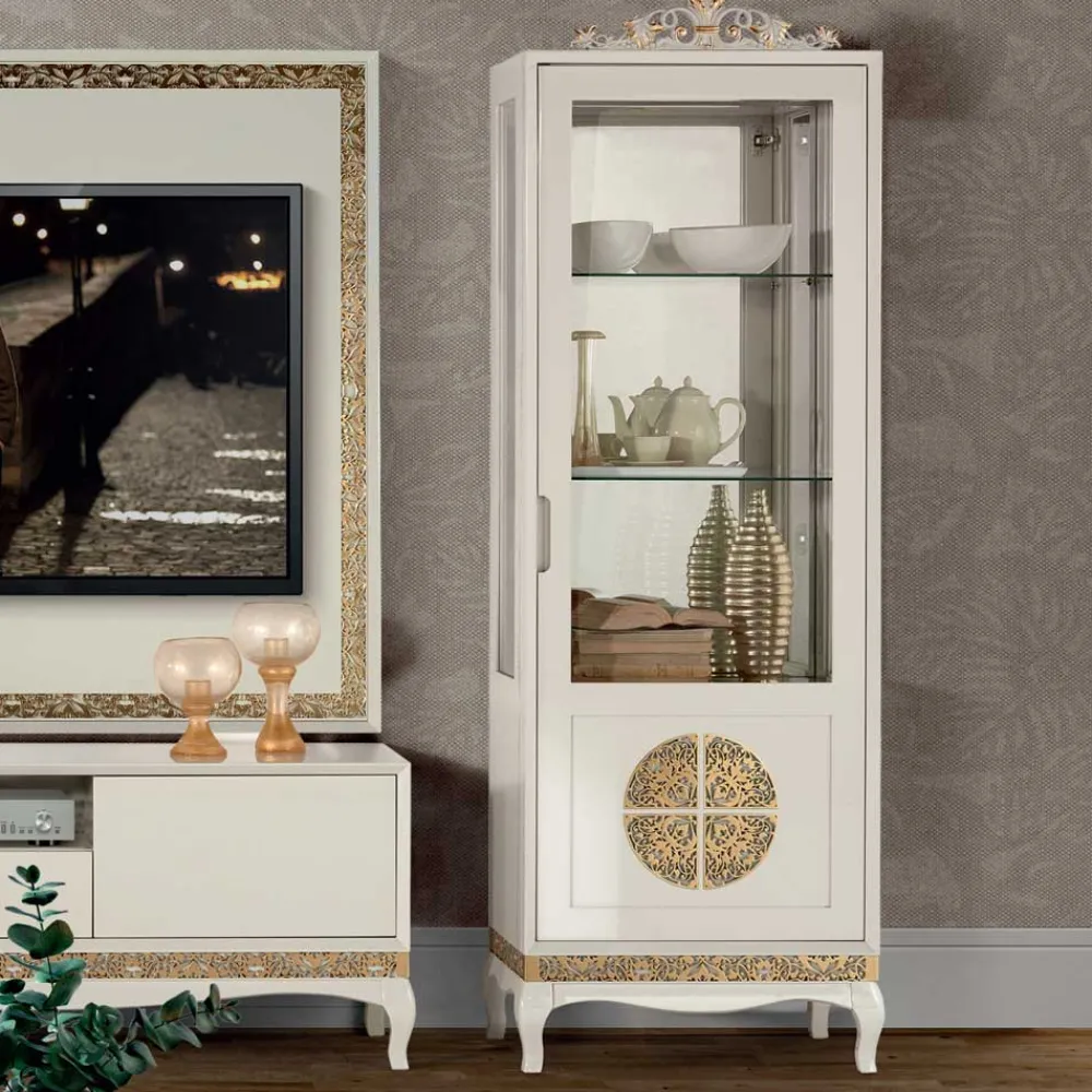 Wohnen Designermöbel|Italienische Möbel*Design TV Wand in Weiß & Gold - Valganios (vierteilig)