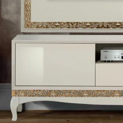Wohnen Designermöbel|Italienische Möbel*Design TV Wand in Weiß & Gold - Valganios (vierteilig)