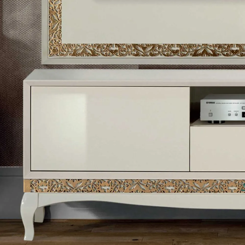 Wohnen Designermöbel|Italienische Möbel*Design TV Wand in Weiß & Gold - Valganios (vierteilig)