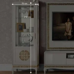 Wohnen Designermöbel|Italienische Möbel*Design TV Wand in Weiß & Gold - Valganios (vierteilig)