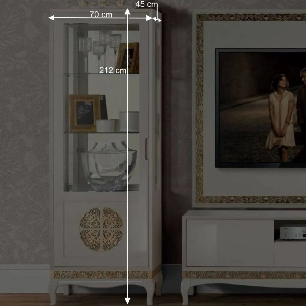 Wohnen Designermöbel|Italienische Möbel*Design TV Wand in Weiß & Gold - Valganios (vierteilig)