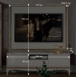 Wohnen Designermöbel|Italienische Möbel*Design TV Wand in Weiß & Gold - Valganios (vierteilig)