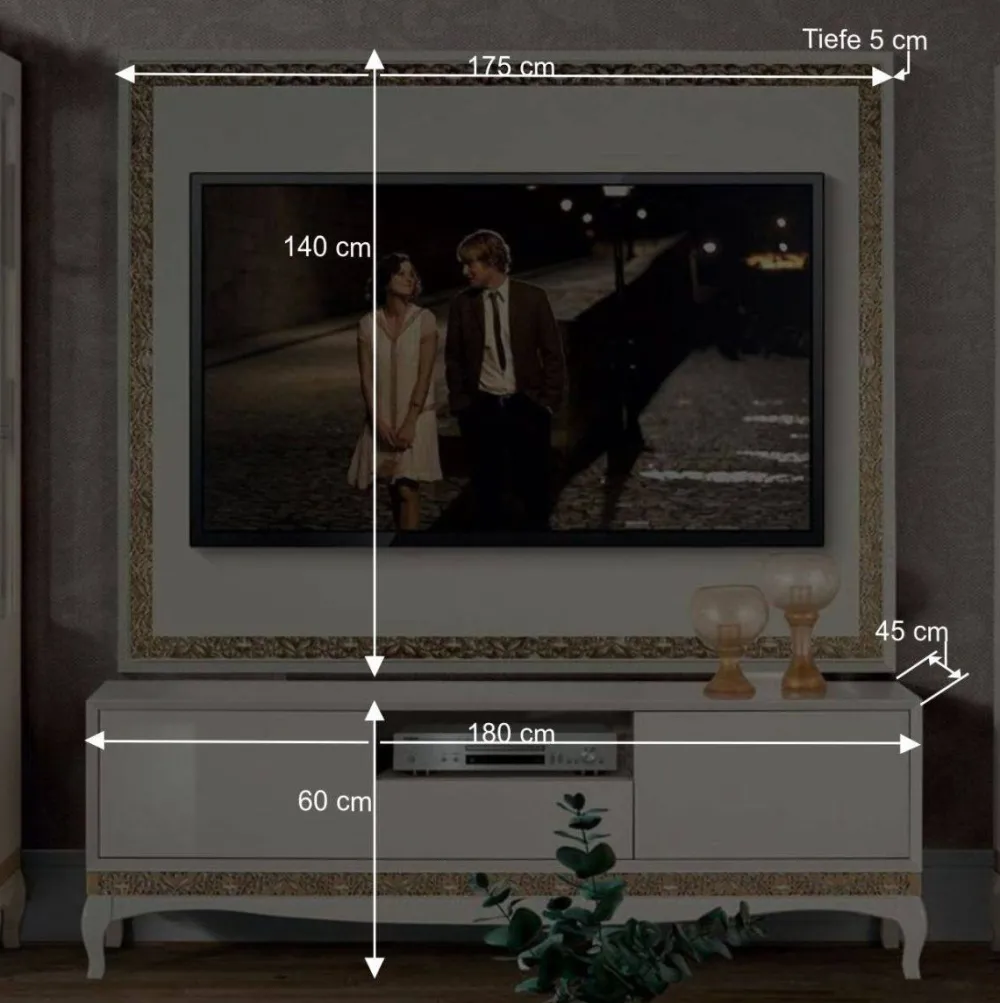 Wohnen Designermöbel|Italienische Möbel*Design TV Wand in Weiß & Gold - Valganios (vierteilig)