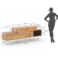 Wohnen Design TV-Lowboard aus Eiche mit Glas - Masicuri
