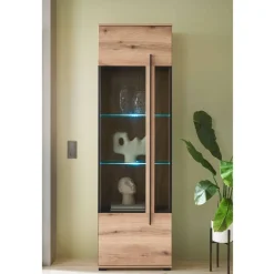 Wohnen Vitrinen|Wohnzimmer-Vitrinen*Design Vitrine in Holzoptik Eiche Natur - Brocus