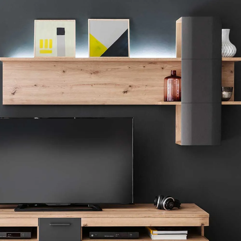 Wohnen Esszimmerregale|Regale*Design Wandboard Regal in Eichefarben & Grau - Vecenda