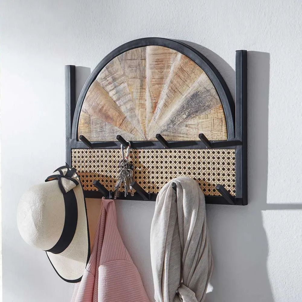 Wohnen Design Wandgarderobe mit Wiener Geflecht & Holz - Leiria