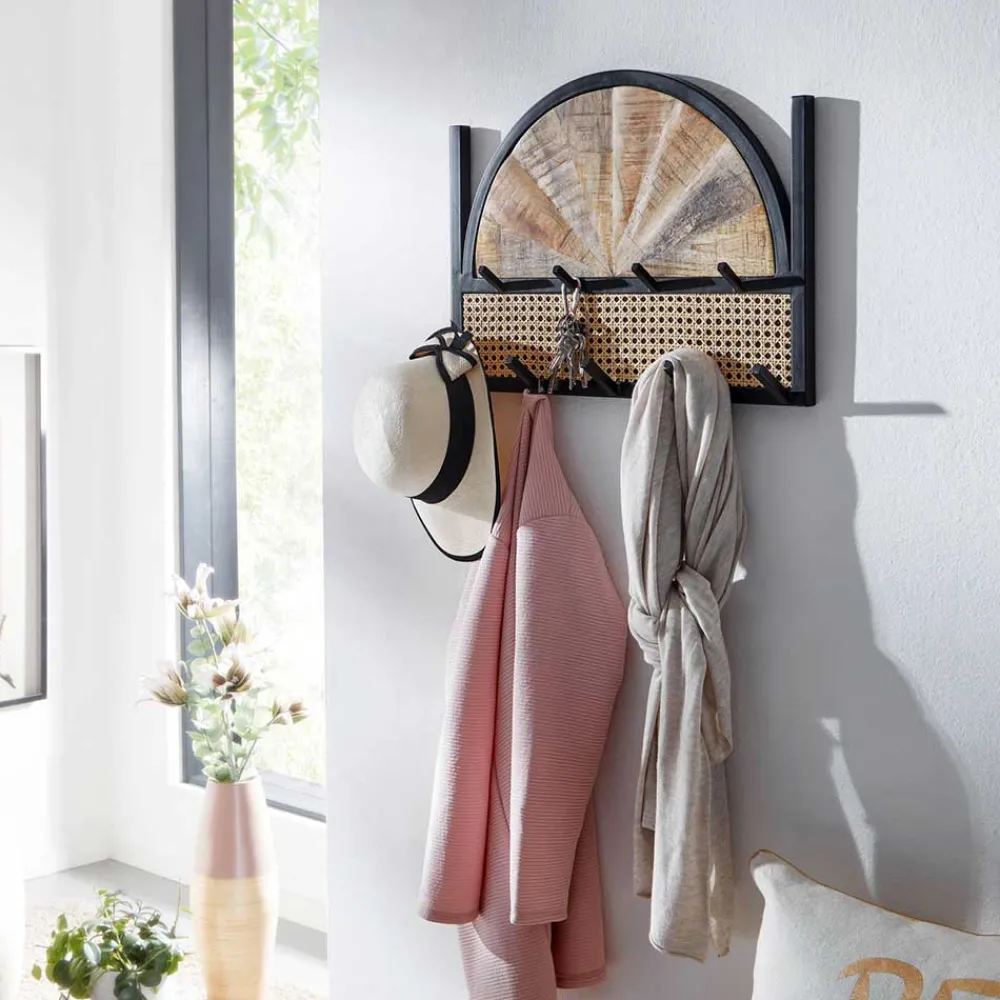 Wohnen Design Wandgarderobe mit Wiener Geflecht & Holz - Leiria