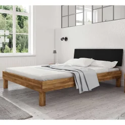 Wohnen Schwarze Möbel|Naturholzmöbel*Design Wildeichebett mit schwarzem Kopfteil - Olbysca I