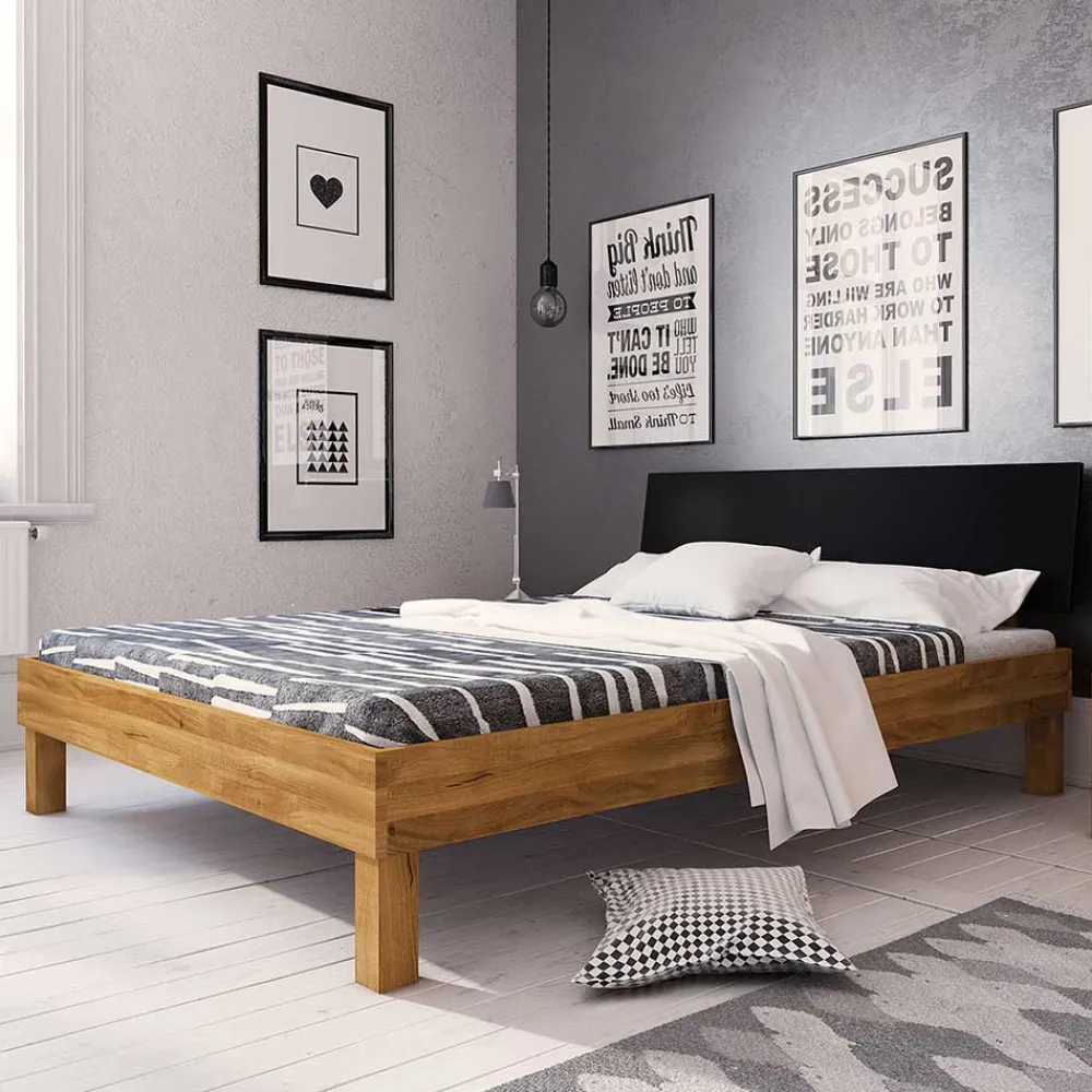 Wohnen Schwarze Möbel|Naturholzmöbel*Design Wildeichebett mit schwarzem Kopfteil - Olbysca I