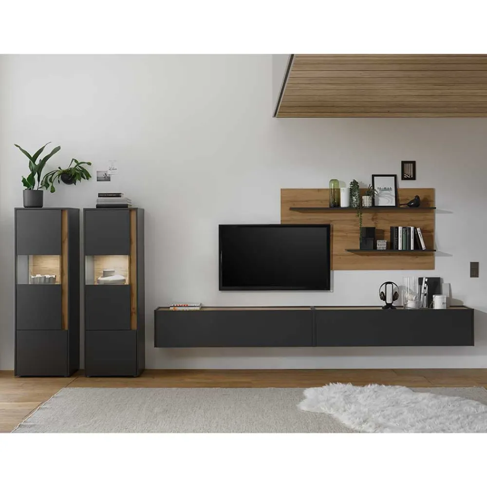 Wohnen Wohnzimmerschränke*Design Wohnwand als günstiges Set - Ahilav (fünfteilig)