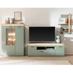 Wohnen Wohnwände|Wohnwand*Design Wohnwand in Graugrün und Eiche - Kwin (dreiteilig)