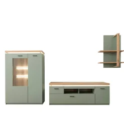 Wohnen Wohnwände|Wohnwand*Design Wohnwand in Graugrün und Eiche - Kwin (dreiteilig)