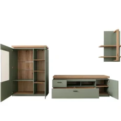 Wohnen Wohnwände|Wohnwand*Design Wohnwand in Graugrün und Eiche - Kwin (dreiteilig)