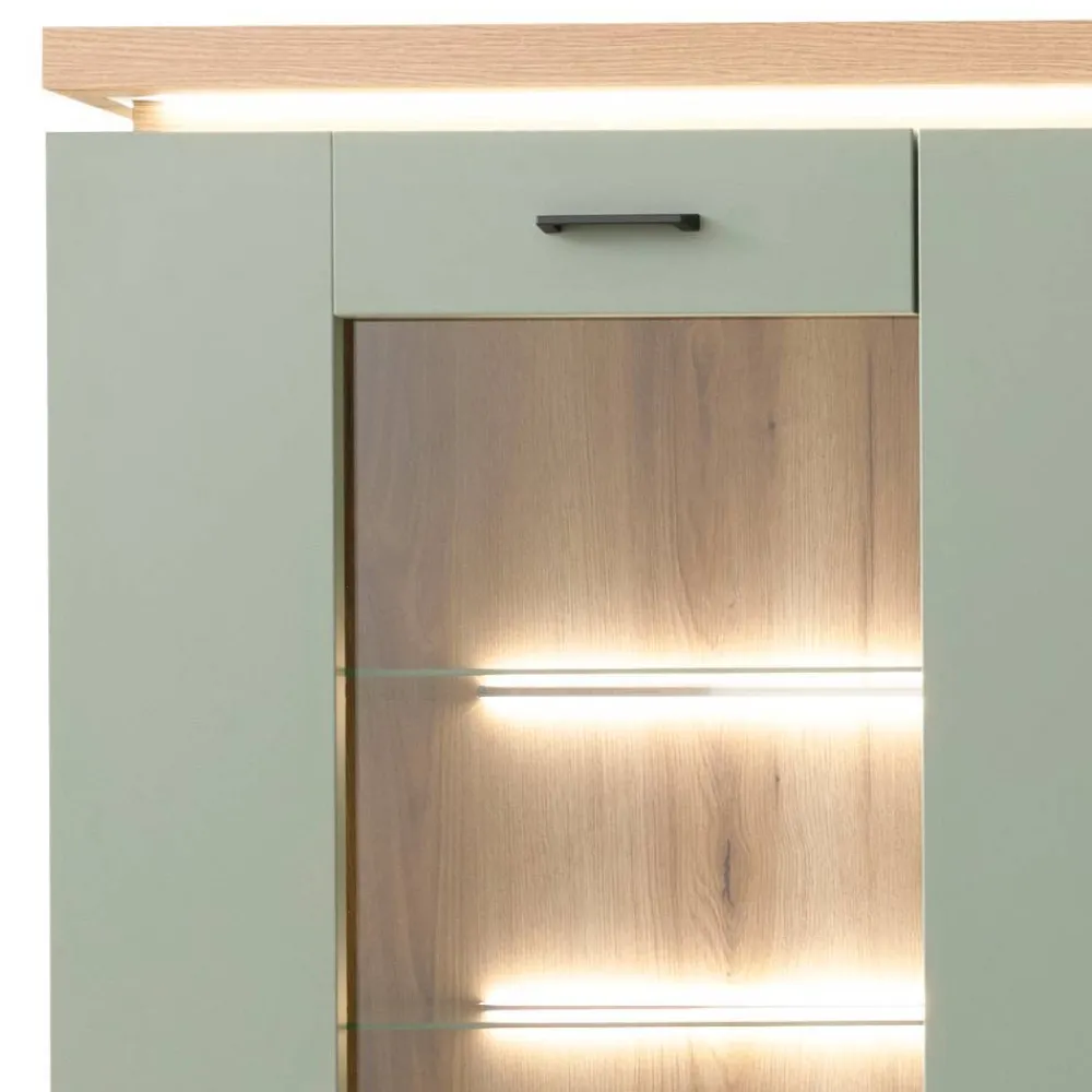 Wohnen Wohnwände|Wohnwand*Design Wohnwand in Graugrün und Eiche - Kwin (dreiteilig)