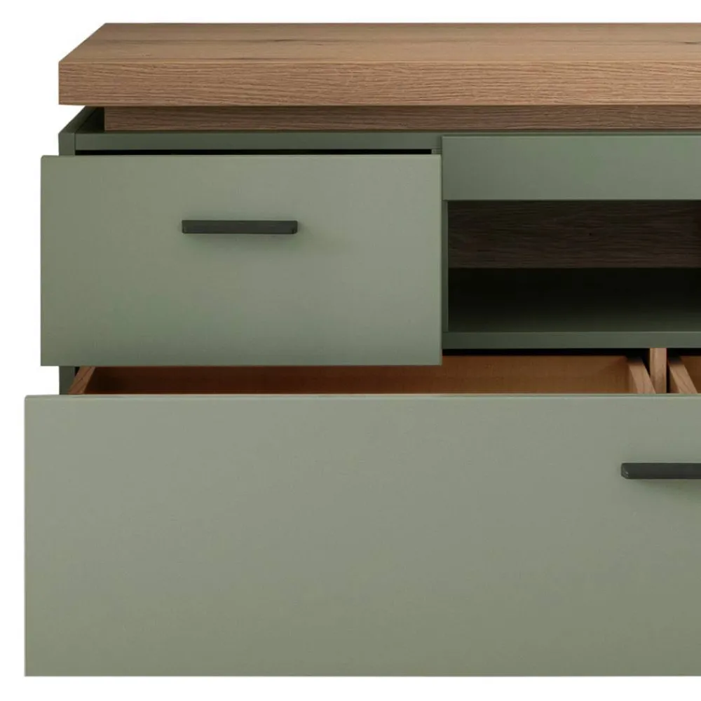 Wohnen Wohnwände|Wohnwand*Design Wohnwand in Graugrün und Eiche - Kwin (dreiteilig)