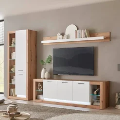 Wohnen Design Wohnwand Set in Mattweiß - Adejano (dreiteilig)