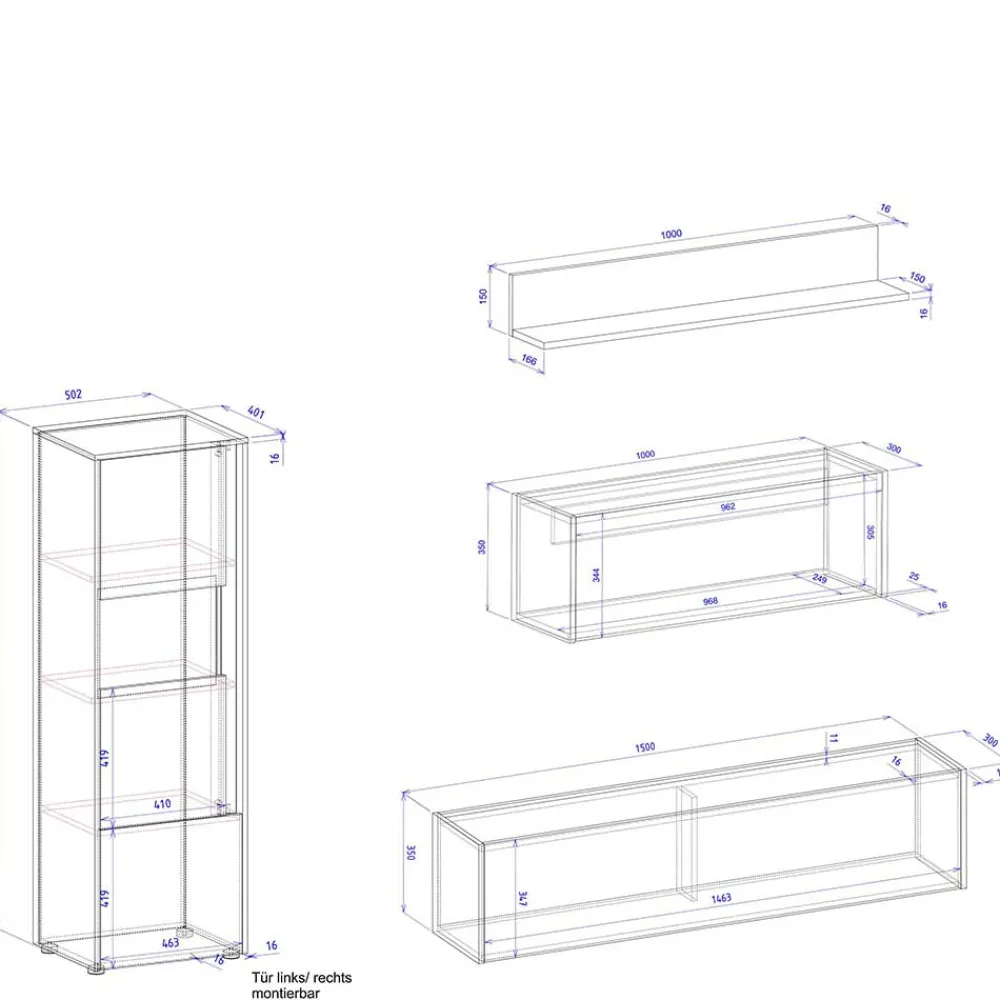 Wohnen Wohnzimmerschränke*Design Wohnzimmer Möbel-Kombination - Nonessia (fünfteilig)
