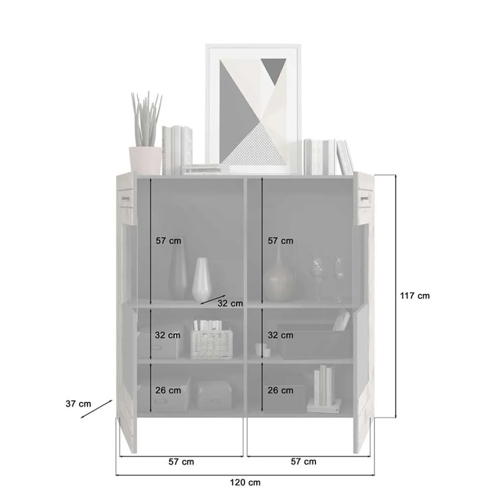 Wohnen Highboards*Design Wohnzimmerschrank mit Glaseinsätzen - Scarlett