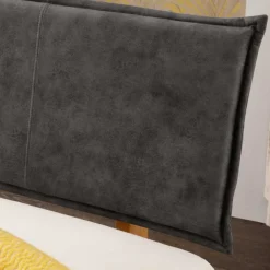 Wohnen Graue Möbel|Naturholzmöbel*Design-Balkenbett mit Polsterkopfteil - Kalastania