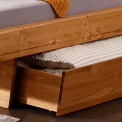 Wohnen Graue Möbel|Naturholzmöbel*Design-Balkenbett mit Polsterkopfteil - Kalastania