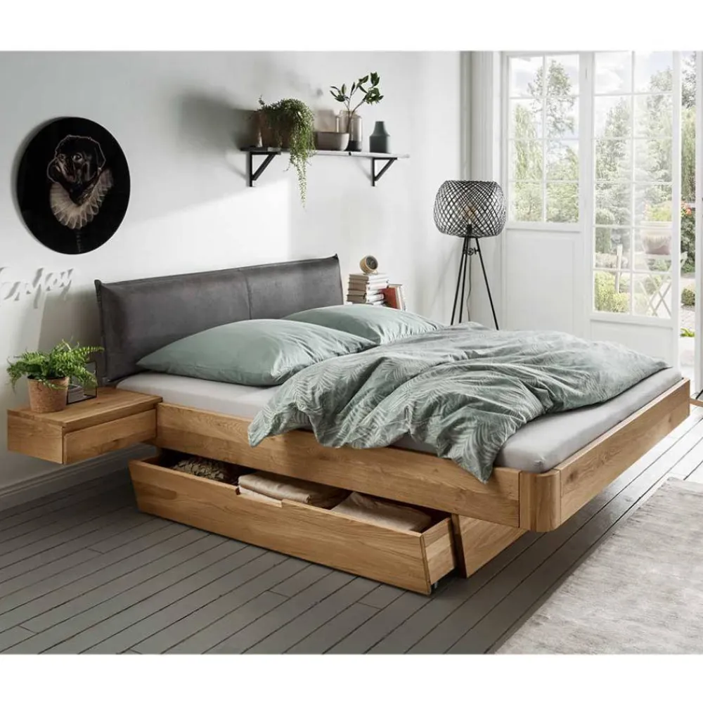 Wohnen Designbett mit zwei Bettkästen aus Wildeiche - Zennian (dreiteilig)