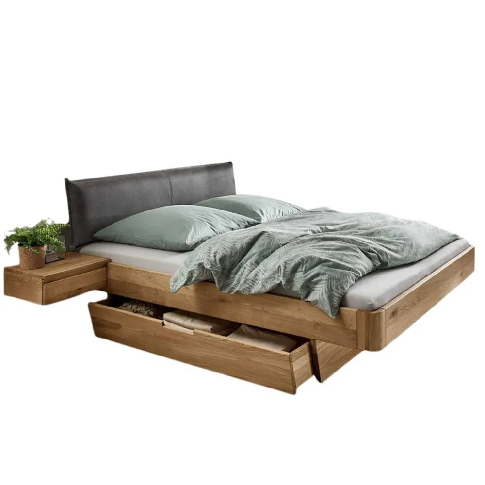 Wohnen Designbett mit zwei Bettkästen aus Wildeiche - Zennian (dreiteilig)