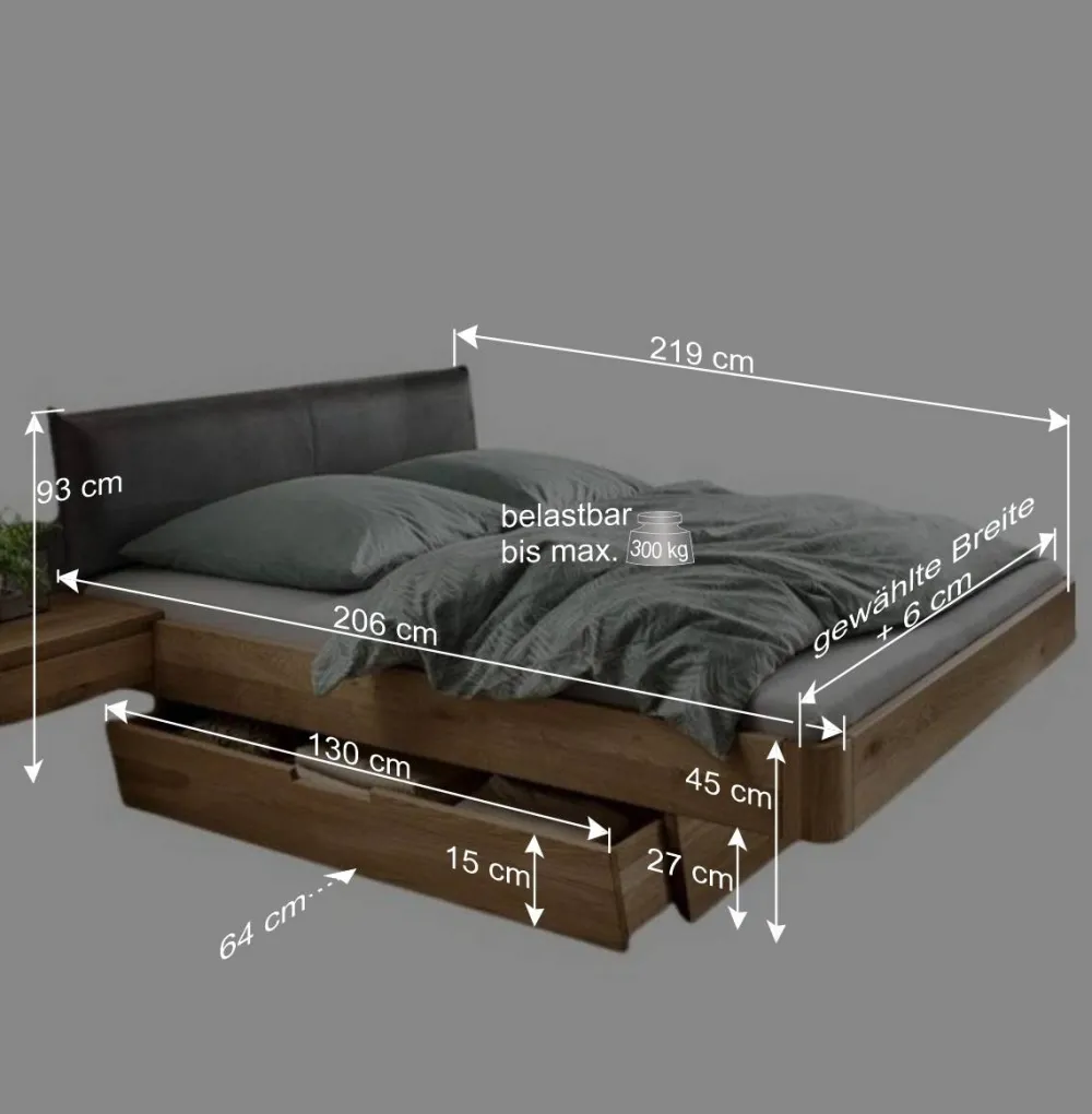 Wohnen Designbett mit zwei Bettkästen aus Wildeiche - Zennian (dreiteilig)