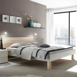 Wohnen Design-Doppelbett in hellem Esche Dekor & Weiß - Ezianas