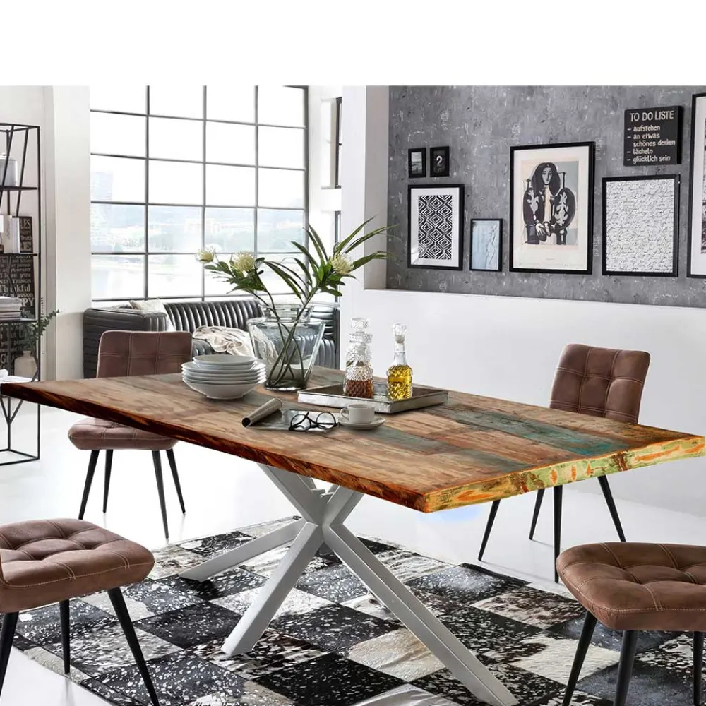 Wohnen Graue Möbel|Naturholzmöbel*Designer Altholz Esstisch in Mehrfarbig - Dembley